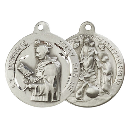 Everlasting Light Jewelry .925 Sterling Silver Saint St. Dominic Medal Pendant on 24 Inch Endless Rhodium Plated Heavy Curb Chain - Catholic Religious Necklace Made in USA, Deluxe Velvet Gift Box
