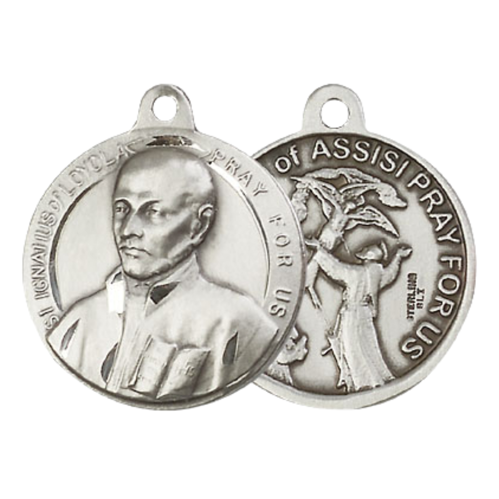 Everlasting Light Jewelry .925 Sterling Silver Saint St. Ignatius Medal Pendant on 24 Inch Endless Rhodium Plated Heavy Curb Chain - Catholic Religious Necklace Made in USA, Deluxe Velvet Gift Box