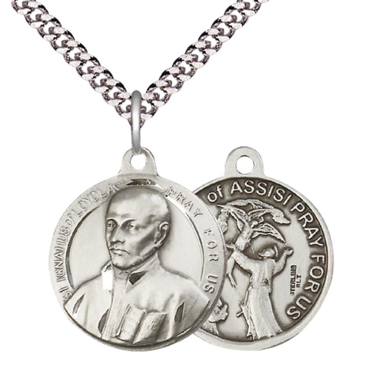 Everlasting Light Jewelry .925 Sterling Silver Saint St. Ignatius Medal Pendant on 24 Inch Endless Rhodium Plated Heavy Curb Chain - Catholic Religious Necklace Made in USA, Deluxe Velvet Gift Box