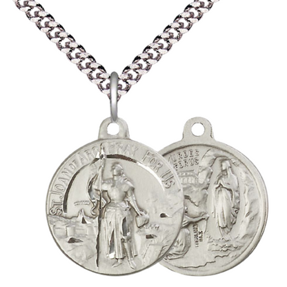 Everlasting Light Jewelry .925 Sterling Silver Saint St. Joan of Arc Medal Pendant on 24 Inch Endless Rhodium Plated Heavy Curb Chain - Catholic Religious Necklace Made in USA, Deluxe Velvet Gift Box