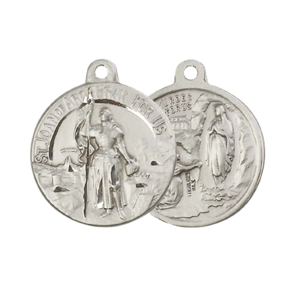 Everlasting Light Jewelry .925 Sterling Silver Saint St. Joan of Arc Medal Pendant on 24 Inch Endless Rhodium Plated Heavy Curb Chain - Catholic Religious Necklace Made in USA, Deluxe Velvet Gift Box