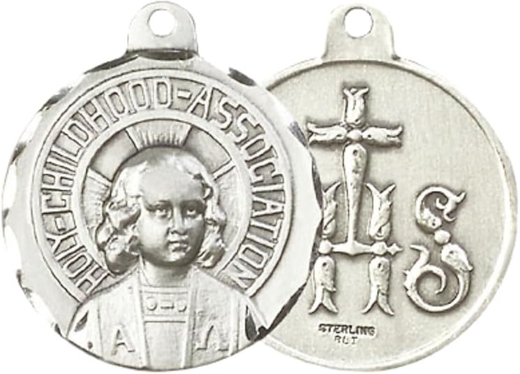 Everlasting Light Jewelry .925 Sterling Silver Holy Childhood Medal Pendant (7/8 x 7/8) on 24 Inch Endless Rhodium Plated Heavy Curb Chain, Catholic Medal - Made in USA, Deluxe Velvet Gift Box