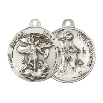 .925 Sterling Silver Saint St. Michael the Archangel Guardian Angel Medal Pendant on 24 Inch Endless Rhodium Plated Heavy Curb Chain - Catholic Religious Necklace Made in USA, Deluxe Velvet Gift Box
