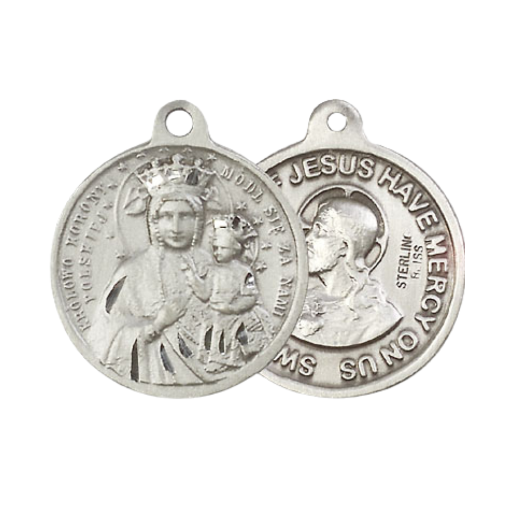 Everlasting Light Jewelry .925 Sterling Silver Our Lady of Czestochowa Medal Pendant (7/8 x 7/8) on 24 Inch Endless Rhodium Plated Heavy Curb Chain, Catholic Medal - Made in USA, Deluxe Velvet Gift Box