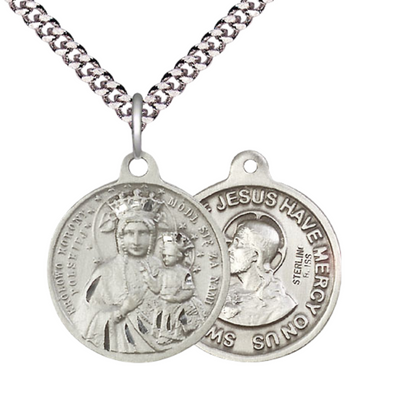 Everlasting Light Jewelry .925 Sterling Silver Our Lady of Czestochowa Medal Pendant (7/8 x 7/8) on 24 Inch Endless Rhodium Plated Heavy Curb Chain, Catholic Medal - Made in USA, Deluxe Velvet Gift Box