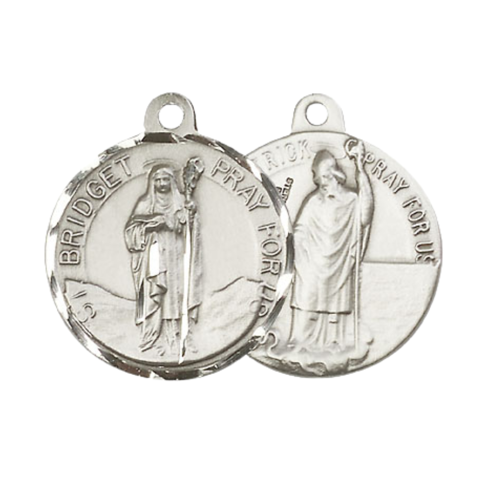 Everlasting Light Jewelry .925 Sterling Silver Saint St. Bridget Medal Pendant (7/8 x 7/8) on 24 Inch Endless Rhodium Plated Heavy Curb Chain, Catholic Medal - Made in USA, Deluxe Velvet Gift Box