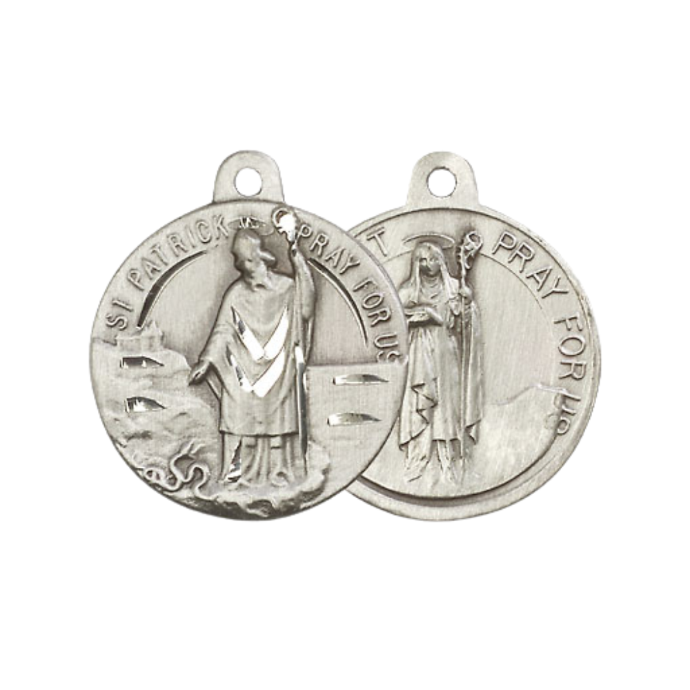 Everlasting Light Jewelry .925 Sterling Silver Saint St. Patrick Medal Pendant (7/8 x 7/8) on 24 Inch Endless Rhodium Plated Heavy Curb Chain, Catholic Medal - Made in USA, Deluxe Velvet Gift Box