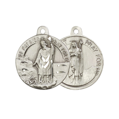 Everlasting Light Jewelry .925 Sterling Silver Saint St. Patrick Medal Pendant (7/8 x 7/8) on 24 Inch Endless Rhodium Plated Heavy Curb Chain, Catholic Medal - Made in USA, Deluxe Velvet Gift Box