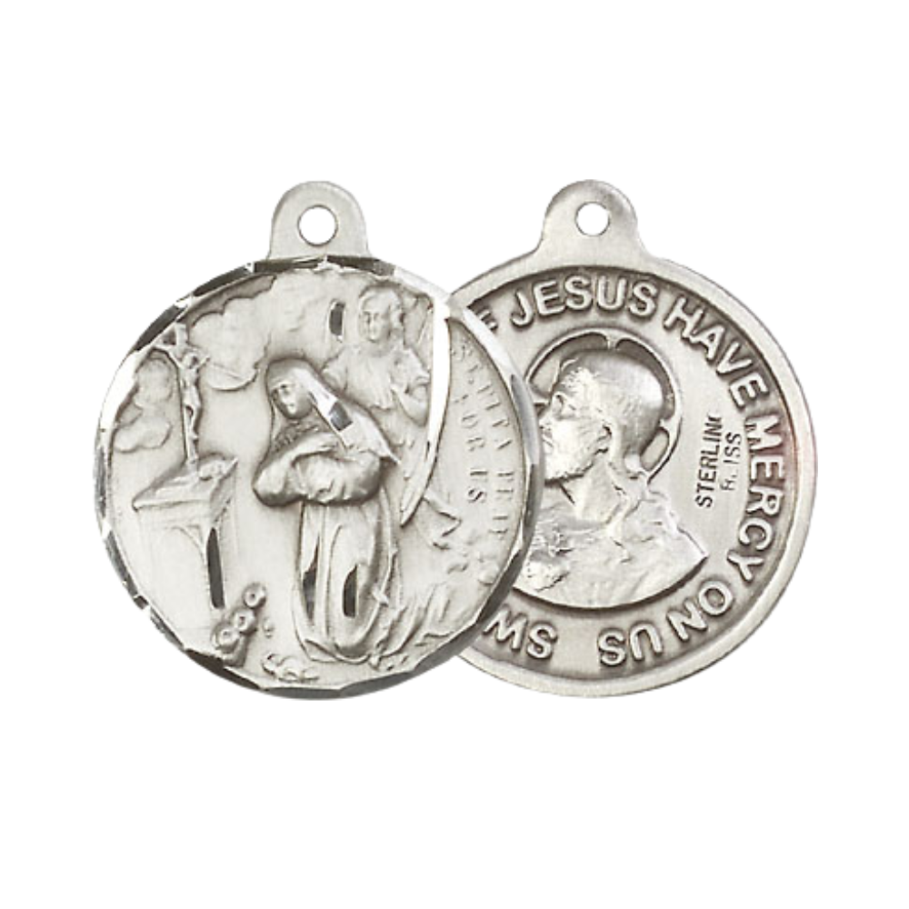 Everlasting Light Jewelry .925 Sterling Silver Saint St. Rita of Cascia Medal Pendant (7/8 x 7/8) on 24 Inch Endless Rhodium Plated Heavy Curb Chain, Catholic Medal - Made in USA, Deluxe Velvet Gift Box