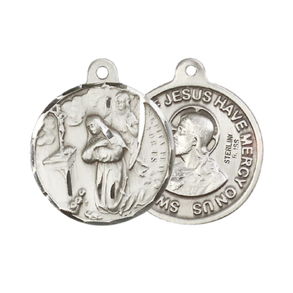 Everlasting Light Jewelry .925 Sterling Silver Saint St. Rita of Cascia Medal Pendant (7/8 x 7/8) on 24 Inch Endless Rhodium Plated Heavy Curb Chain, Catholic Medal - Made in USA, Deluxe Velvet Gift Box