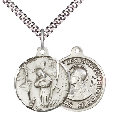 Everlasting Light Jewelry .925 Sterling Silver Saint St. Rita of Cascia Medal Pendant (7/8 x 7/8) on 24 Inch Endless Rhodium Plated Heavy Curb Chain, Catholic Medal - Made in USA, Deluxe Velvet Gift Box