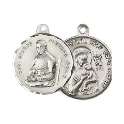Everlasting Light Jewelry .925 Sterling Silver Bishop Newman Medal Pendant (7/8 x 7/8) on 24 Inch Endless Rhodium Plated Heavy Curb Chain, Catholic Medal - Made in USA, Deluxe Velvet Gift Box