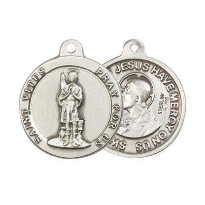 Everlasting Light Jewelry .925 Sterling Silver Saint St. Vitus Medal Pendant on 24 Inch Endless Rhodium Plated Heavy Curb Chain - Catholic Religious Necklace Made in USA, Deluxe Velvet Gift Box