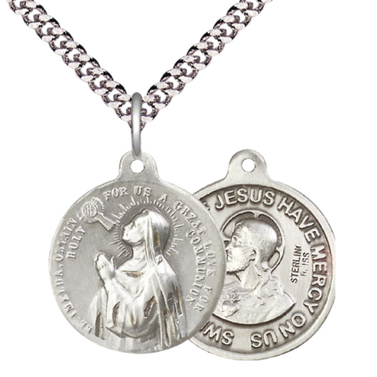 Everlasting Light Jewelry .925 Sterling Silver Blessed Imelda Medal Pendant on 24 Inch Endless Rhodium Plated Heavy Curb Chain - Catholic Religious Necklace Made in USA, Deluxe Velvet Gift Box