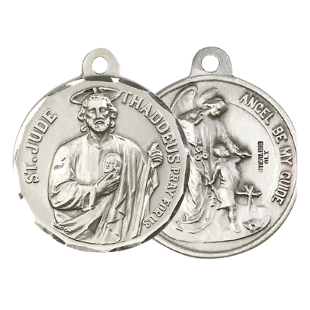Everlasting Light Jewelry .925 Sterling Silver Saint St. Jude Medal Pendant on 24 Inch Endless Rhodium Plated Heavy Curb Chain - Catholic Religious Necklace Made in USA, Deluxe Velvet Gift Box
