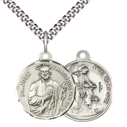 Everlasting Light Jewelry .925 Sterling Silver Saint St. Jude Medal Pendant on 24 Inch Endless Rhodium Plated Heavy Curb Chain - Catholic Religious Necklace Made in USA, Deluxe Velvet Gift Box