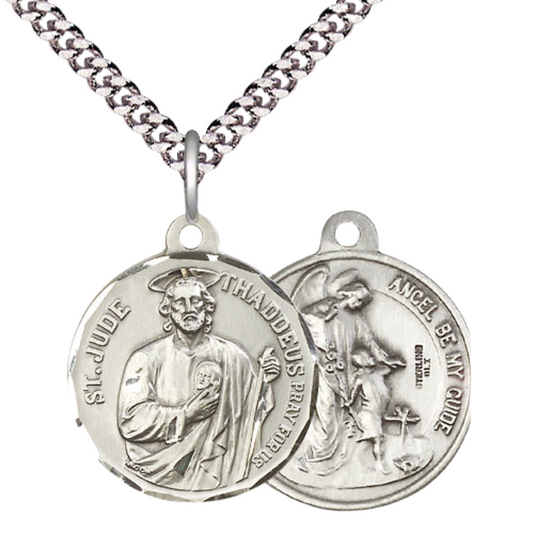 Everlasting Light Jewelry .925 Sterling Silver Saint St. Jude Medal Pendant on 24 Inch Endless Rhodium Plated Heavy Curb Chain - Catholic Religious Necklace Made in USA, Deluxe Velvet Gift Box