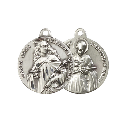 Everlasting Light Jewelry .925 Sterling Silver Saint St. Lucia Medal Pendant on 24 Inch Endless Rhodium Plated Heavy Curb Chain - Catholic Religious Necklace Made in USA, Deluxe Velvet Gift Box