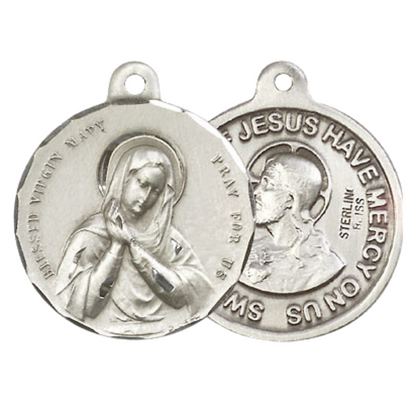 Everlasting Light Jewelry .925 Sterling Silver Blessed Virgin Medal Pendant (7/8 x 7/8) on 24 Inch Endless Rhodium Plated Heavy Curb Chain, Catholic Medal - Made in USA, Deluxe Velvet Gift Box