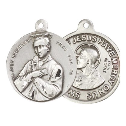 Everlasting Light Jewelry .925 Sterling Silver Saint St. John Berchmans Medal Pendant (7/8 x 7/8) on 24 Inch Endless Rhodium Plated Heavy Curb Chain, Catholic Medal - Made in USA, Deluxe Velvet Gift Box
