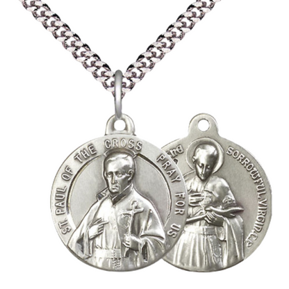 Everlasting Light Jewelry .925 Sterling Silver Saint St. Paul of the Cross Medal Pendant (7/8 x 7/8) on 24 Inch Endless Rhodium Plated Heavy Curb Chain, Catholic Medal - Made in USA, Deluxe Velvet Gift Box