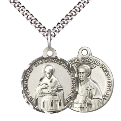 Everlasting Light Jewelry .925 Sterling Silver Saint St. Gabriel of the Blessed Virgin Medal Pendant on 24 Inch Endless Rhodium Plated Heavy Curb Chain, Catholic Medal - Made in USA, Deluxe Velvet Gift Box