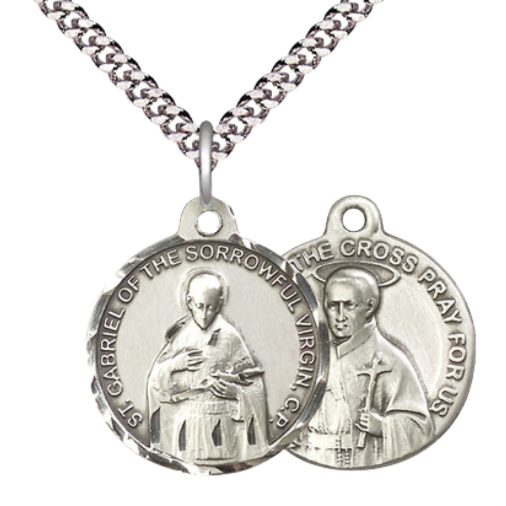 Everlasting Light Jewelry .925 Sterling Silver Saint St. Gabriel of the Blessed Virgin Medal Pendant on 24 Inch Endless Rhodium Plated Heavy Curb Chain, Catholic Medal - Made in USA, Deluxe Velvet Gift Box