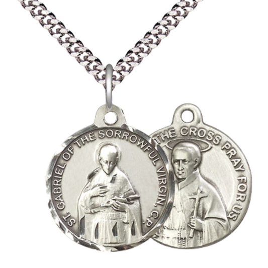Everlasting Light Jewelry .925 Sterling Silver Saint St. Gabriel of the Blessed Virgin Medal Pendant on 24 Inch Endless Rhodium Plated Heavy Curb Chain, Catholic Medal - Made in USA, Deluxe Velvet Gift Box