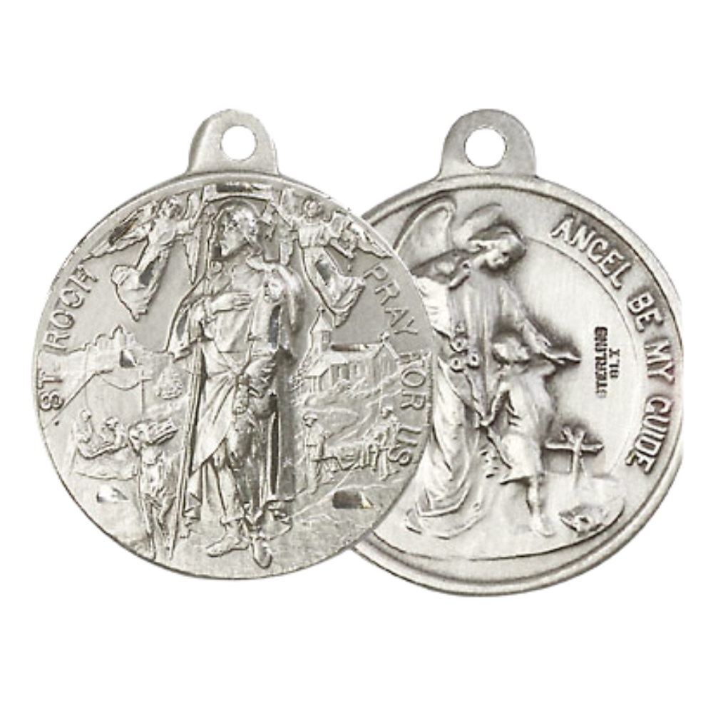 Everlasting Light Jewelry .925 Sterling Silver Saint St. Roch Medal Pendant (7/8 x 7/8) on 24 Inch Endless Rhodium Plated Heavy Curb Chain, Catholic Medal - Made in USA, Comes with Deluxe Velvet Gift Box