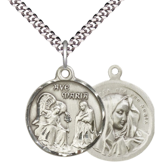 Everlasting Light Jewelry .925 Sterling Silver Saint St. Gabriel the Archangel Medal Pendant on 24 Inch Endless Rhodium Plated Heavy Curb Chain, Catholic Medal - Made in USA, Deluxe Velvet Gift Box