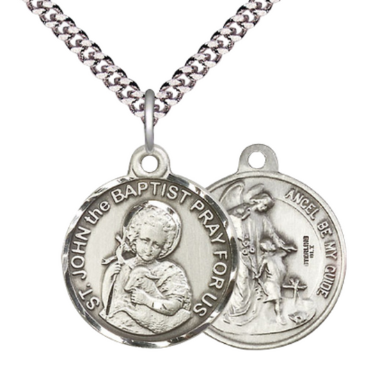 Everlasting Light Jewelry .925 Sterling Silver Saint St. John the Baptist Medal Pendant (7/8 x 7/8) on 24 Inch Endless Rhodium Plated Heavy Curb Chain, Catholic Medal - Made in USA, Deluxe Velvet Gift Box