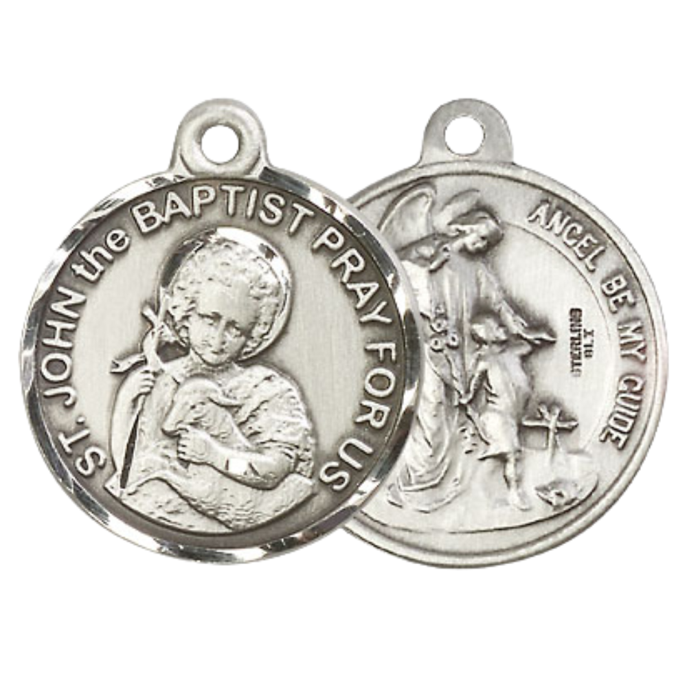 Everlasting Light Jewelry .925 Sterling Silver Saint St. John the Baptist Medal Pendant (7/8 x 7/8) on 24 Inch Endless Rhodium Plated Heavy Curb Chain, Catholic Medal - Made in USA, Deluxe Velvet Gift Box