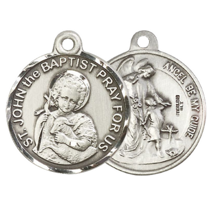 Everlasting Light Jewelry .925 Sterling Silver Saint St. John the Baptist Medal Pendant (7/8 x 7/8) on 24 Inch Endless Rhodium Plated Heavy Curb Chain, Catholic Medal - Made in USA, Deluxe Velvet Gift Box