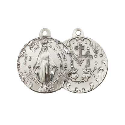 Everlasting Light Jewelry .925 Sterling Silver Immaculate Conception Medal Pendant on 24 Inch Endless Rhodium Plated Heavy Curb Chain - Catholic Religious Necklace Made in USA, Deluxe Velvet Gift Box