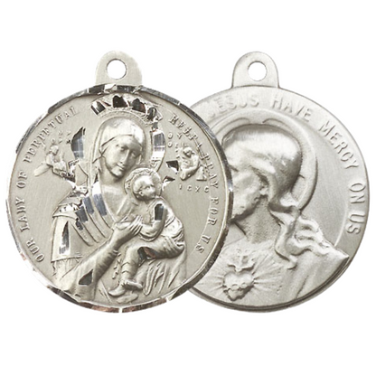 Everlasting Light Jewelry .925 Sterling Silver Our Lady Perpetual Help Medal Pendant on 24 Inch Endless Rhodium Plated Heavy Curb Chain - Catholic Religious Necklace Made in USA, Deluxe Velvet Gift Box