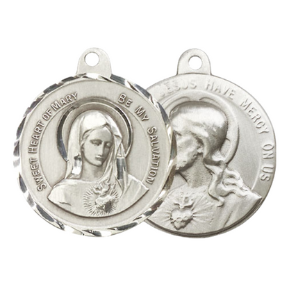 .925 Sterling Silver Immaculate Heart of Mary Medal Pendant on 24 Inch Endless Rhodium Plated Heavy Curb Chain - Catholic Religious Necklace Made in USA, Deluxe Velvet Gift Box