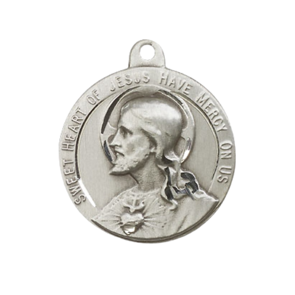 Everlasting Light Jewelry .925 Sterling Silver Sacred Heart of Jesus Medal Pendant on 24 Inch Endless Rhodium Plated Heavy Curb Chain - Catholic Religious Necklace Made in USA, Deluxe Velvet Gift Box