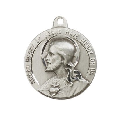 Everlasting Light Jewelry .925 Sterling Silver Sacred Heart of Jesus Medal Pendant on 24 Inch Endless Rhodium Plated Heavy Curb Chain - Catholic Religious Necklace Made in USA, Deluxe Velvet Gift Box