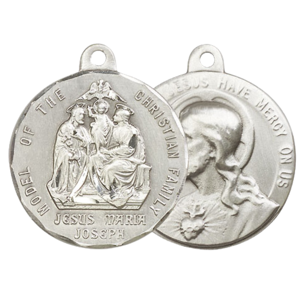 Everlasting Light Jewelry .925 Sterling Silver Holy Family Medal Pendant on 24 Inch Endless Rhodium Plated Heavy Curb Chain - Catholic Religious Necklace Made in USA, Deluxe Velvet Gift Box