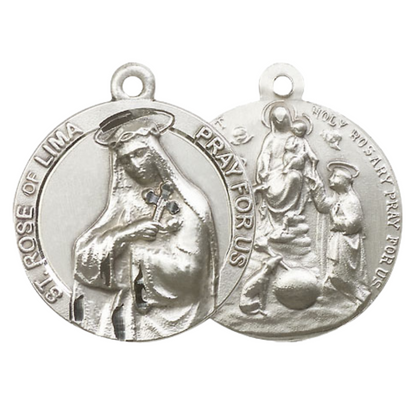 .925 Sterling Silver Saint St. Rose of Lima Holy Rosary Medal Pendant on 24 Inch Endless Rhodium Plated Heavy Curb Chain - Catholic Religious Necklace Made in USA, Deluxe Velvet Gift Box