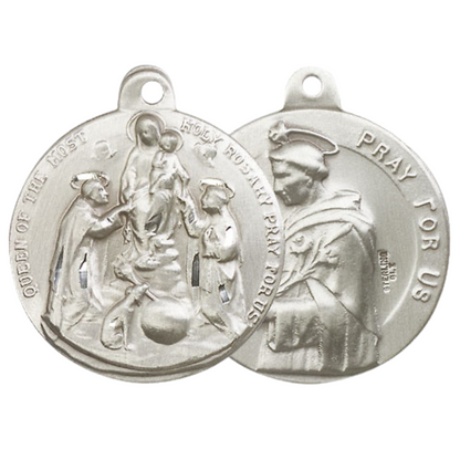 .925 Sterling Silver Holy Rosary Saint St. Dominic Medal Pendant on 24 Inch Endless Rhodium Plated Heavy Curb Chain - Catholic Religious Necklace Made in USA, Deluxe Velvet Gift Box