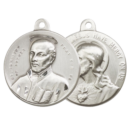 .925 Sterling Silver Saint St. Ignatius Sacred Heart of Jesus Medal Pendant on 24 Inch Endless Rhodium Plated Heavy Curb Chain - Catholic Religious Necklace Made in USA, Deluxe Velvet Gift Box