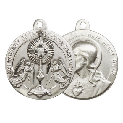 .925 Sterling Silver Blessed Sacrment Sacred Heart of Jesus Medal Pendant on 24 Inch Endless Rhodium Plated Heavy Curb Chain - Catholic Religious Necklace Made in USA, Deluxe Velvet Gift Boxed