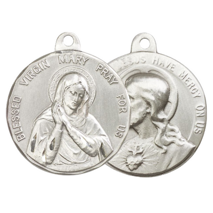 .925 Sterling Silver Blessed Virgin Sacred Heart of Jesus Medal Pendant on 24 Inch Endless Rhodium Plated Heavy Curb Chain - Catholic Religious Necklace Made in USA, Deluxe Velvet Gift Box