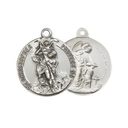 .925 Sterling Silver Saint St. Christopher Guardian Angel Medal Pendant on 24 Inch Endless Rhodium Plated Heavy Curb Chain - Catholic Religious Necklace Made in USA, Deluxe Velvet Gift Box