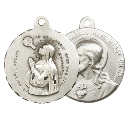 .925 Sterling Silver Blessed Imelda Sacred Heart of Jesus Medal Pendant on 24 Inch Endless Rhodium Plated Heavy Curb Chain - Catholic Religious Necklace Made in USA, Deluxe Velvet Gift Box