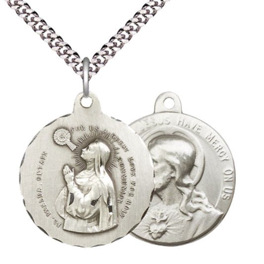 .925 Sterling Silver Blessed Imelda Sacred Heart of Jesus Medal Pendant on 24 Inch Endless Rhodium Plated Heavy Curb Chain - Catholic Religious Necklace Made in USA, Deluxe Velvet Gift Box