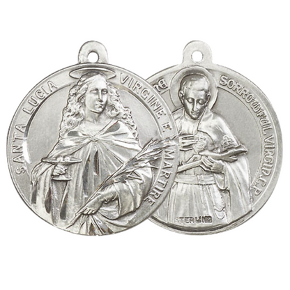 .925 Sterling Silver Saint St. Lucia Gabriel of the Blessed Virgin Medal Pendant on 24 Inch Endless Rhodium Plated Heavy Curb Chain- Catholic Religious Necklace Made in USA, Deluxe Velvet Gift Box