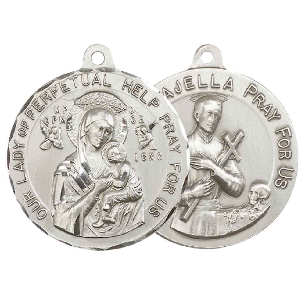 .925 Sterling Silver Our Lady Perpetual Help Saint St. Gerard Medal Pendant on 24 Inch Endless Rhodium Plated Heavy Curb Chain - Catholic Religious Necklace Made in USA, Deluxe Velvet Gift Box