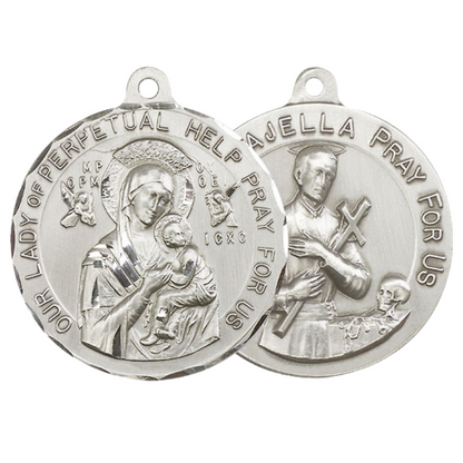 .925 Sterling Silver Our Lady Perpetual Help Saint St. Gerard Medal Pendant on 24 Inch Endless Rhodium Plated Heavy Curb Chain - Catholic Religious Necklace Made in USA, Deluxe Velvet Gift Box